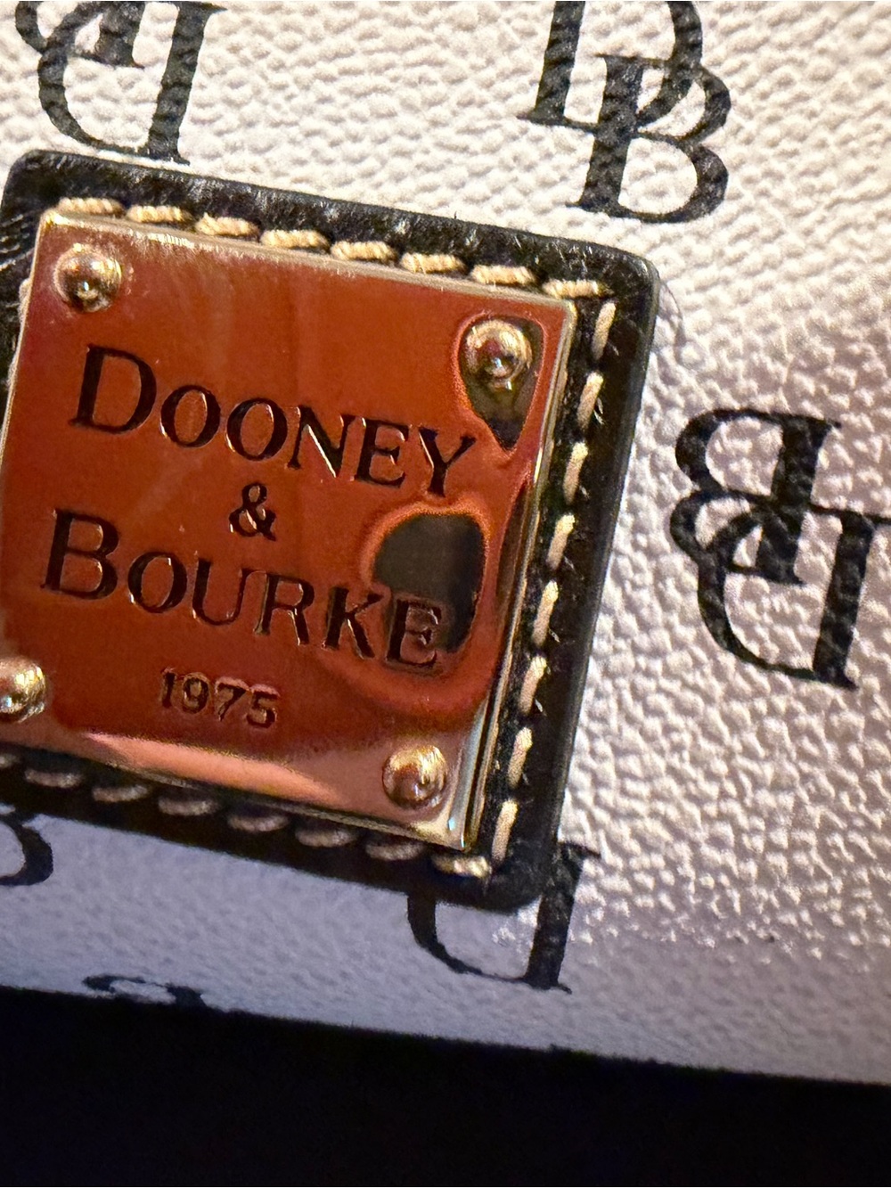 Dooney & Bourke White Logo Satchel with Black Trim and Straps - Picture 5 of 13